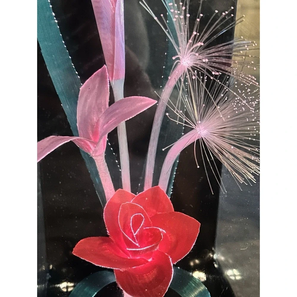 Vintage Retro Fiber Optic Color Changing Flower Bouquet Lamp Light 10x4x3